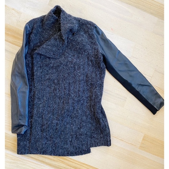 ALL SAINTS wool, alpaca cardigan with leather sleeves. - Picture 3 of 8